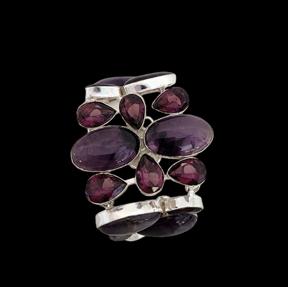 Silver amethyst gemstone bracelet chunky statement bracelet plus glass stones - Picture 14 of 15